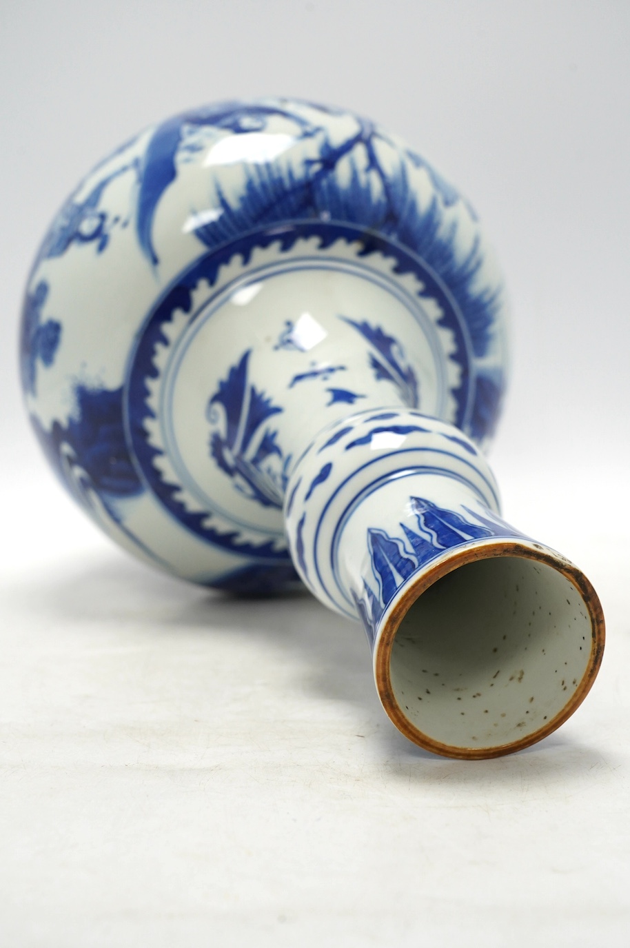 A Chinese blue and white garlic neck vase, 37cm. Condition - good